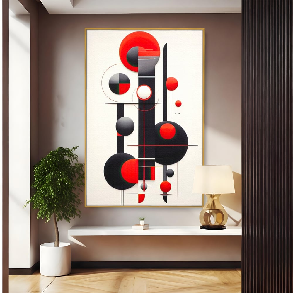 Tablou canvas cu tablou canvas cu forme geometrice abstracte, in rama de aluminiu auriu